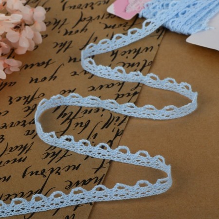 Knitted lace, 11 mm × 2.7 ± 0.5 m, blue color