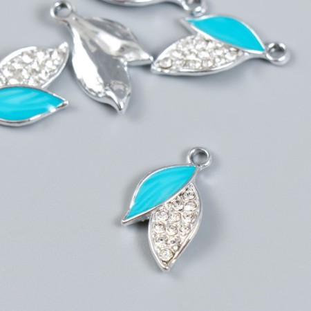 Decor for creativity metal, enamel, rhinestones "Two leaves" silver 1.3x2.2 cm