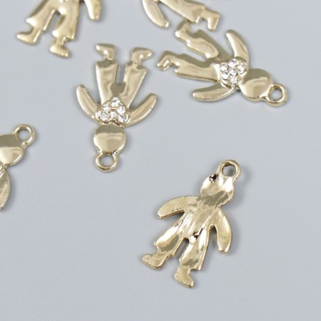 Decor for creativity metal, rhinestones "Boy with heart" gold 1.5x2.2 cm-1