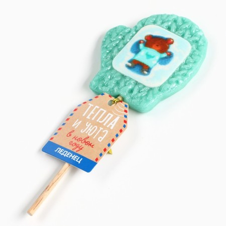 New Year! Lollice on a stick, mittens, with a waffle picture "City and comfort", 35 g-1