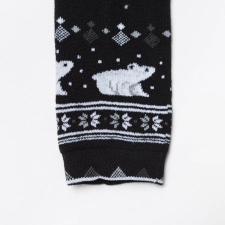 Leggings children's terry "Ornament with a bear", black color, height 104-110-3