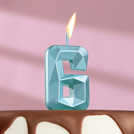 Candle in the cake on the skewer "Almaz", the number "6", blue, 4.8x2.6 cm