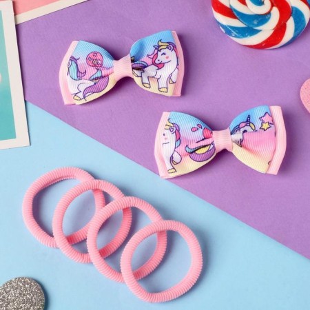 Annette hair set (4 elastic bands, 2 clamps) Funny unicorns, 5.5x3.5 cm-1