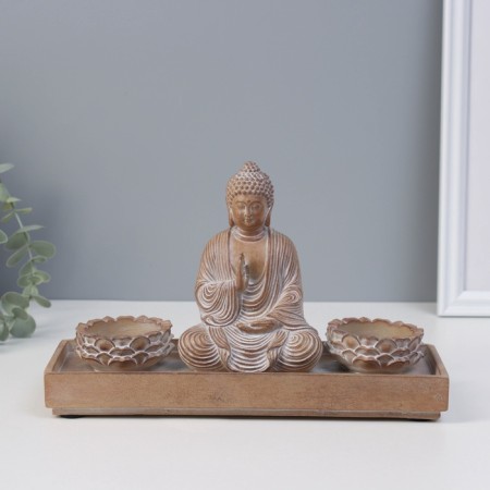 Souvenir Polystone candlestick for 2 candles "Buddha - Meditation" for silver 8.7x24.3x15 cm