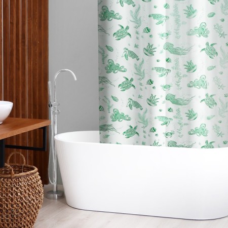 The bathroom curtain "Underwater World", 180 × 180 cm, green color
