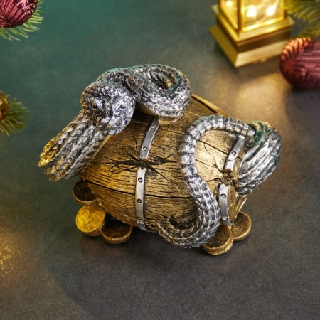 The piggy bank "Snake on the barrel" 15x11x12cm, silver with bronze-2