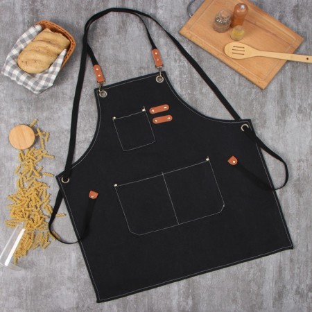 Apron Ethel with pockets Black, 75*68 cm p/e 50%, HL 50%