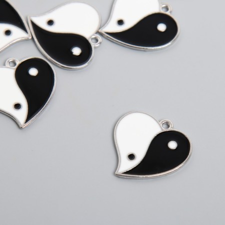Decor for creativity Metal, enamel "Yin-Yang Heart" silver 2.1x1.9 cm