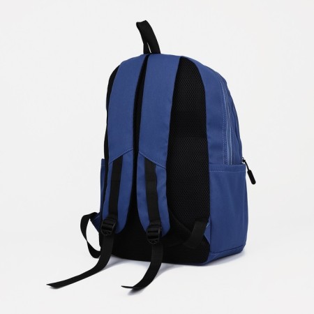 Youth backpack from textiles, 2 parts on lightning, 3 pockets, blue color-3