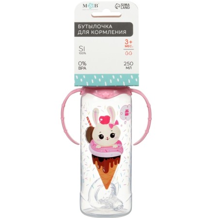 A bottle for feeding "Bunny, Donut", classic throat, 250ml., 0 months, cylinder, with handles-13