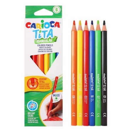 Pencils of 6 colors, Carioca "Maxi Tita", plastic, three -sided, neckline 5.0 mm, thickened, impact -resistant