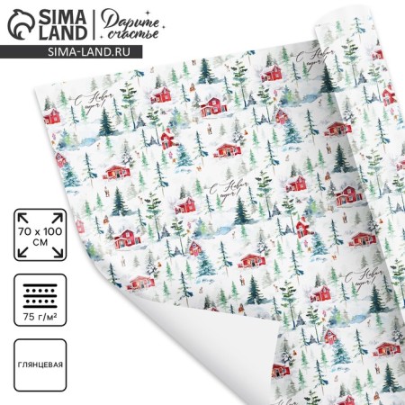 Glossy packaging paper “everything will perform the New Year”, 70 x 100 cm, New Year