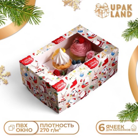 Packaging for 6 cupcakes with the New Year window, 25 x 17 x 10 cm-2