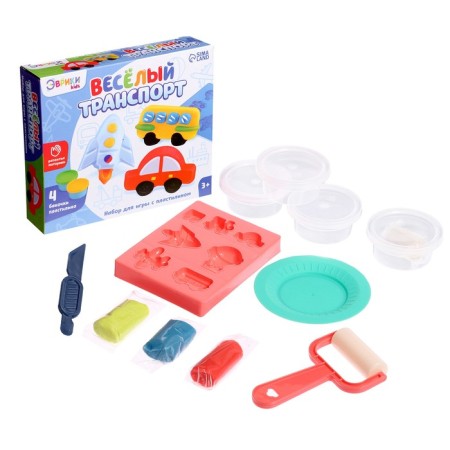 Set for playing with plasticine "Funny transport", 4 jars with plasticine-1