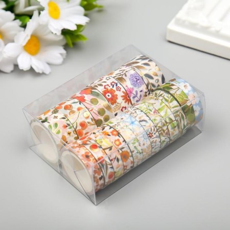Adhesive tape paper "Flowers" set 18 pcs width 0.8; 1.5 cm length 3 meters 9.5x7x3.5 cm