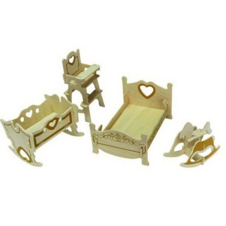 Furniture for dolls team, wooden "bedroom"-1