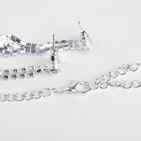 Set 2 objects: earrings, necklace necklace drops, green-white color in silver, 45 cm-1