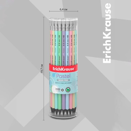 Chernographic pencil with Erichkrause "Pastel", HB, Grifel D = 2.2 mm, plastic, round in a tube, pastel mix-5