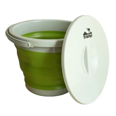 Folding bucket TRAMP TRC-127, silicone, with a lid, olive, 5l-1