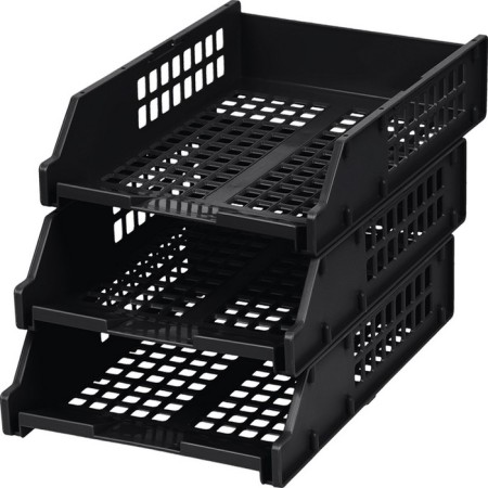 A set of horizontal paper trays, Strong 3 pieces, on metal rods, black-7