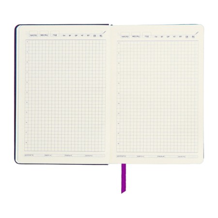 Leduced Diary A5, 140l, cage, leatherette, elastic band, blue cut, purple-11