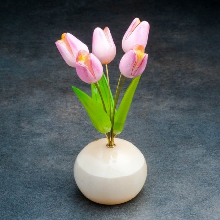 Souvenir "Tulips in a vase", 5 flowers, small, pink, selenite-1