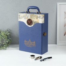 Casket wood, leatherette for 2 bottles 