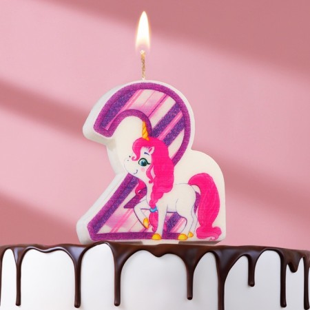 Candle in the Cake "Unicorn", number 2, purple, 6.5 cm