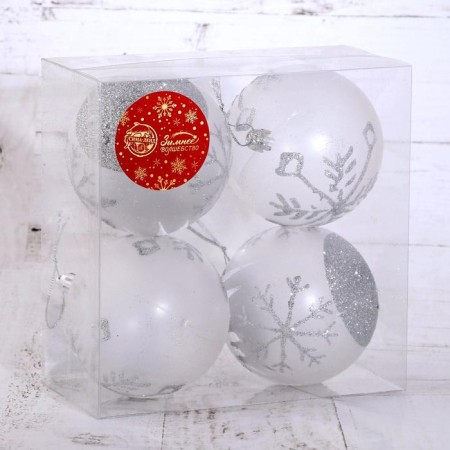Set of balls plastic D-8 cm, 4 pcs "Assorted Snowflakes" White-1