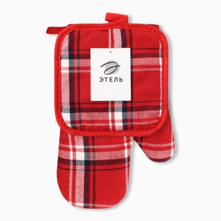 New Year. Kitchen set 2 Ave. Ethel Cell centered red. 17*17cm, mittens-dumplings. 26*16cm, 100%p/e-4