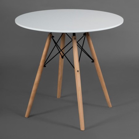 Cindy Next table (Mod, 70-80 MDF) Metal/MDF/Beech, White/Natural D80x75cm