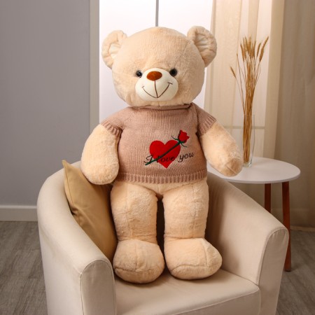 Soft toy "Bear", in a knitted jacket, 100 cm, beige color-5