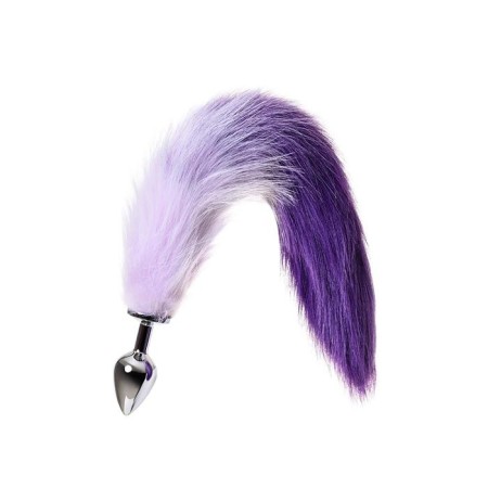 Anal plug, with a white-violet tail, metal, silver, 45 cm, d = 3.3 cm-2