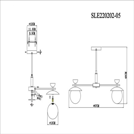 Ceiling EVOLUCE lamp. Sle220202-05. Genova. 5x5 watts, G9, 4000k, 67x67x46 cm, black color, gray-9