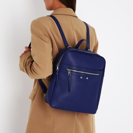 Women's backpack of artificial leather with lightning, 2 pockets, blue color-8
