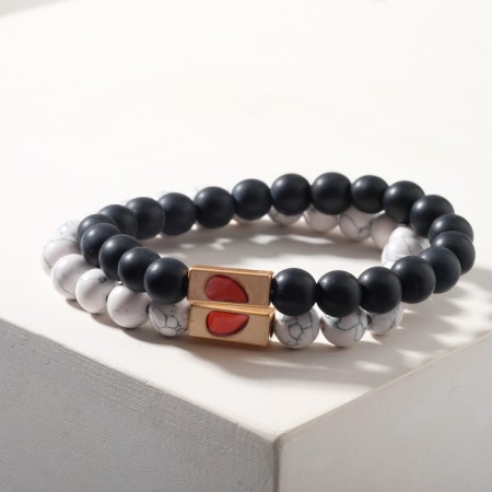 Bracelets "Demetrons" Heart with beads, black and white color, ball No. 8, D = 6.5 cm-5