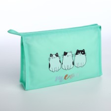 Cosmetic bag with zipper, turquoise color