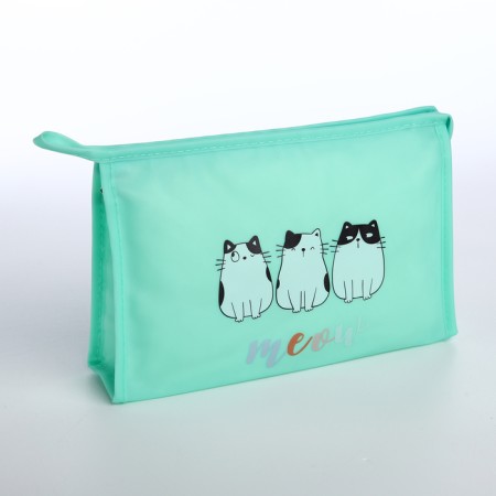 Cosmetic bag with zipper, turquoise color