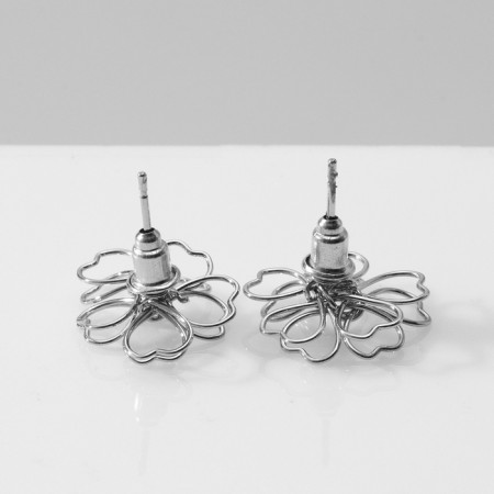 Earrings Metal "Flower" heart, color silver-2
