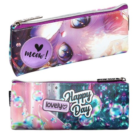 Penal is soft, 1 compartment, 80 x 210 x 35 mm, voluminous, Devente, Lovely Cat, fantle leather, with a lining