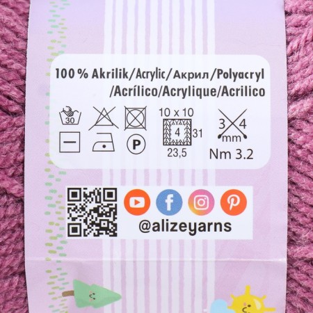Yarn "Sekerim Bebe" 100% acrylic 320m/100g (28 dry rose)-4