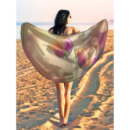 Pareo and beach rug "Morning with tulips", d = 150 cm