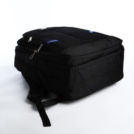 Youth backpack from textiles, 2 parts with lightning, 4 pockets, black/blue color-4