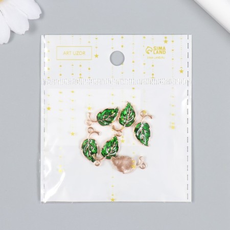 Decor for creativity metal, enamel "Green leaf" Gold 1.9x1.1 cm-3