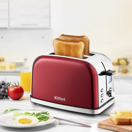 Toster KitFort KT-2036-1, 950 W, 8 fry modes, 2 toasts, display, red-4