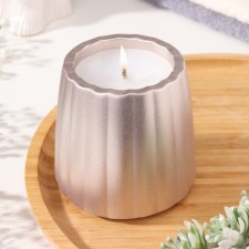 A candle in a candlelight made of gypsum with smooth faces, 9.5x9cm, champagne