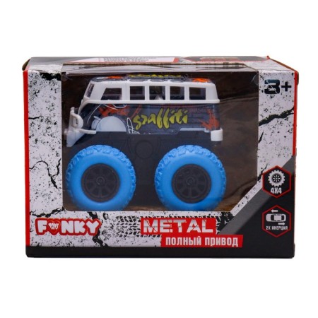 Inertial bus Die-Cast Funky Toys, on all-wheel drive with blue wheels, 14.5 cm-2