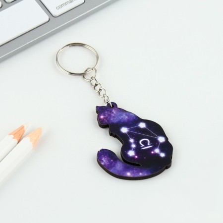 Key keychain wooden "Libra", cat, 4.5 x 6 cm-2