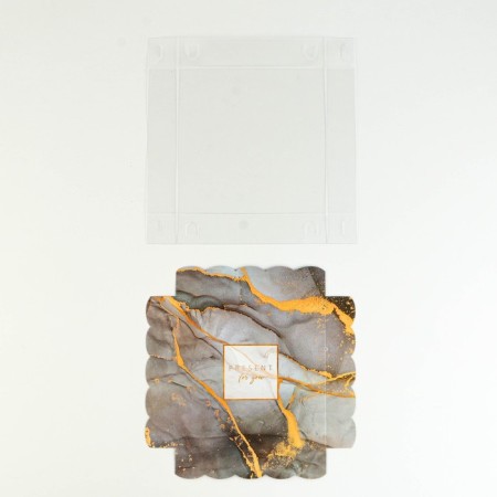 Cookie box, confectionery packaging with PVC lid, “marble”, 15 x 15 x 3 cm-4
