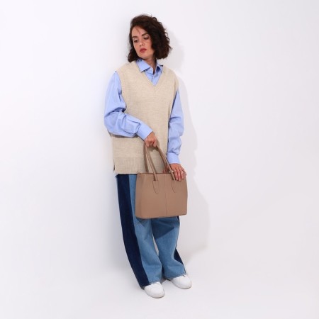 Bag-tout El Masta with a zipper, beige color-8